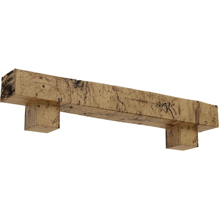 Ekena Millwork Kit w/ Alamo Corbels, NaturaL Golden Oak, 4"H x 8"D x 48"W Knotty Pine Faux Wood Fireplace ManteL MANUKP04X08X48AONG